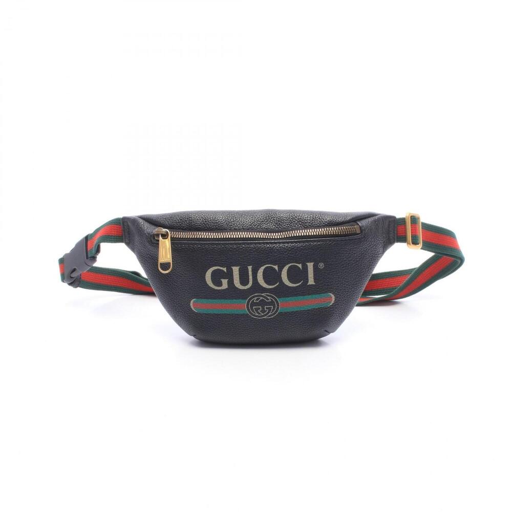 Gucci logo print small belt bag, waist body handbag, leather, women's, black/...